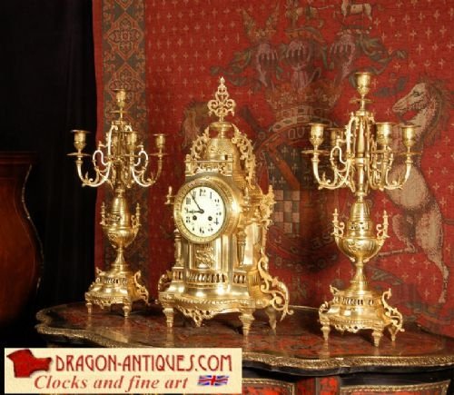 Large Antique French Clock Set, by Fritz Marti C1890.